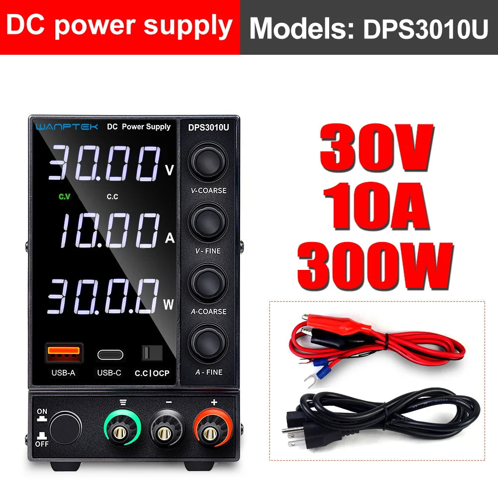 Wanptek Adjustable DC Power Supply 30V 10A 60V 5A Lab Bench Power Source Stabilized Power Supply Voltage Regulator Switch 120V3A