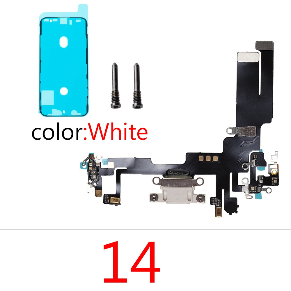 1set Charging Port Flex Cable for iPhone 14 Pro Max Plus USB Charger Dock Connector With Waterproof Microphone Ribbon Repair