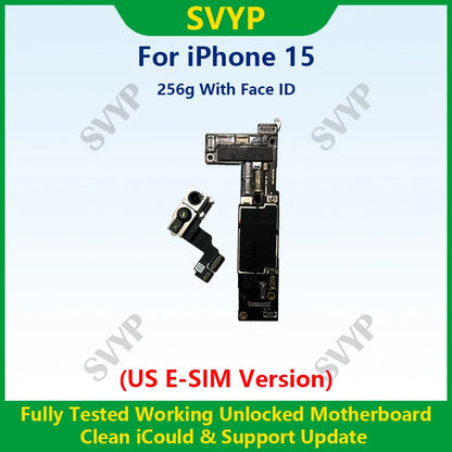 Fully Tested 100%Working Mainboard For iPhone 15 Pro Max Motherboard With Face ID Unlocked And Cleaned iCloud US E-SIM Version
