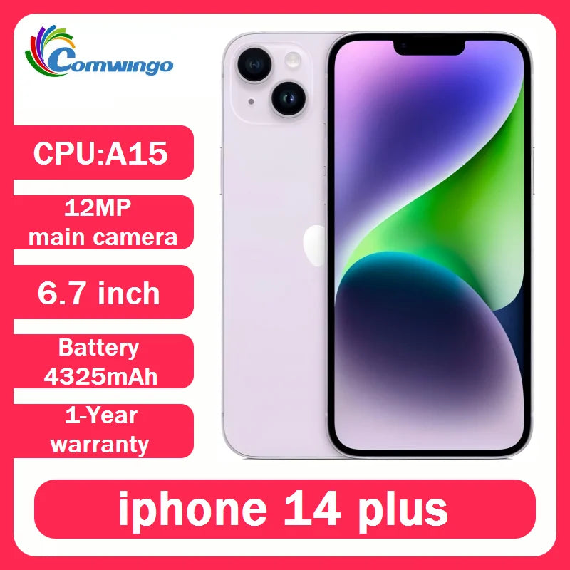 Original Apple iPhone 14 Plus 128GB/256GB Cellphone ROM 6GB RAM  6.7" 1Entity SIM OLED Face ID NFC A15 5G 98%NEW Smartphone