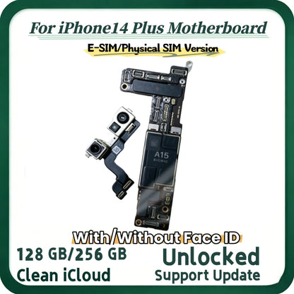 Fully Tested Unlocked Logic Board For iPhone 14 Plus Motherboard Clean ICloud E-SIM/SIM Version With/Without Face ID Mainboard