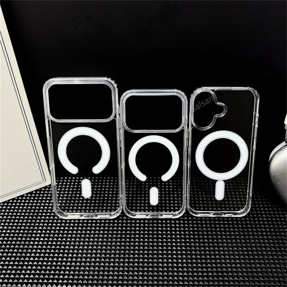 Funda de carga inalámbrica magnética original para MagSafe para iPhone 18 17 Air 16 15 14 13 12 11 Pro Max Plus Mini Cubierta trasera transparente