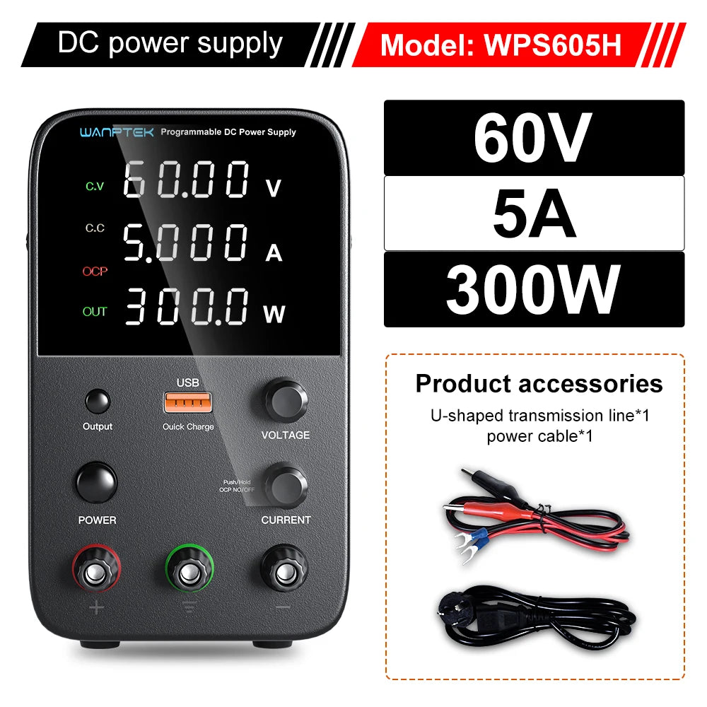 Wanptek Adjustable DC Power Supply 30V 10A 60V 5A Lab Bench Power Source Stabilized Power Supply Voltage Regulator Switch 120V3A