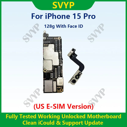Fully Tested 100%Working Mainboard For iPhone 15 Pro Max Motherboard With Face ID Unlocked And Cleaned iCloud US E-SIM Version