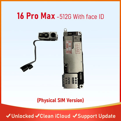Motherboard For iPhone 16 Pro/16 Pro Max Placa With Face ID 256g /512G Unlocked Cleaned iCloud Physical SIM Version Logic Board