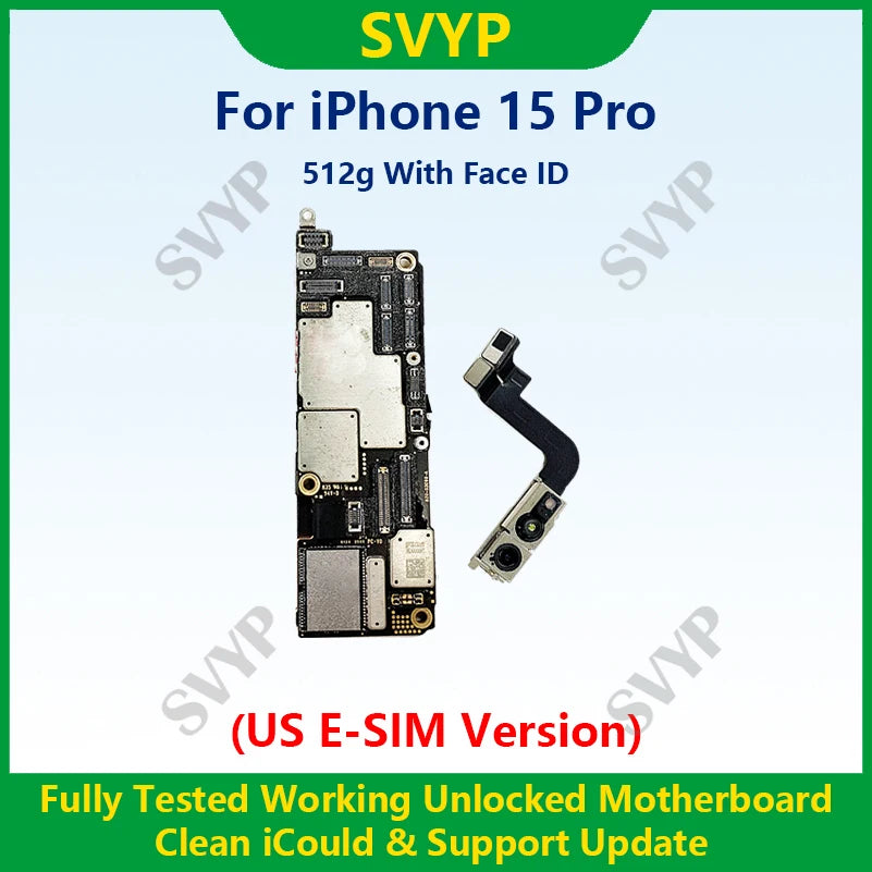 Fully Tested 100%Working Mainboard For iPhone 15 Pro Max Motherboard With Face ID Unlocked And Cleaned iCloud US E-SIM Version