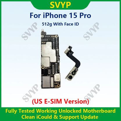 Fully Tested 100%Working Mainboard For iPhone 15 Pro Max Motherboard With Face ID Unlocked And Cleaned iCloud US E-SIM Version