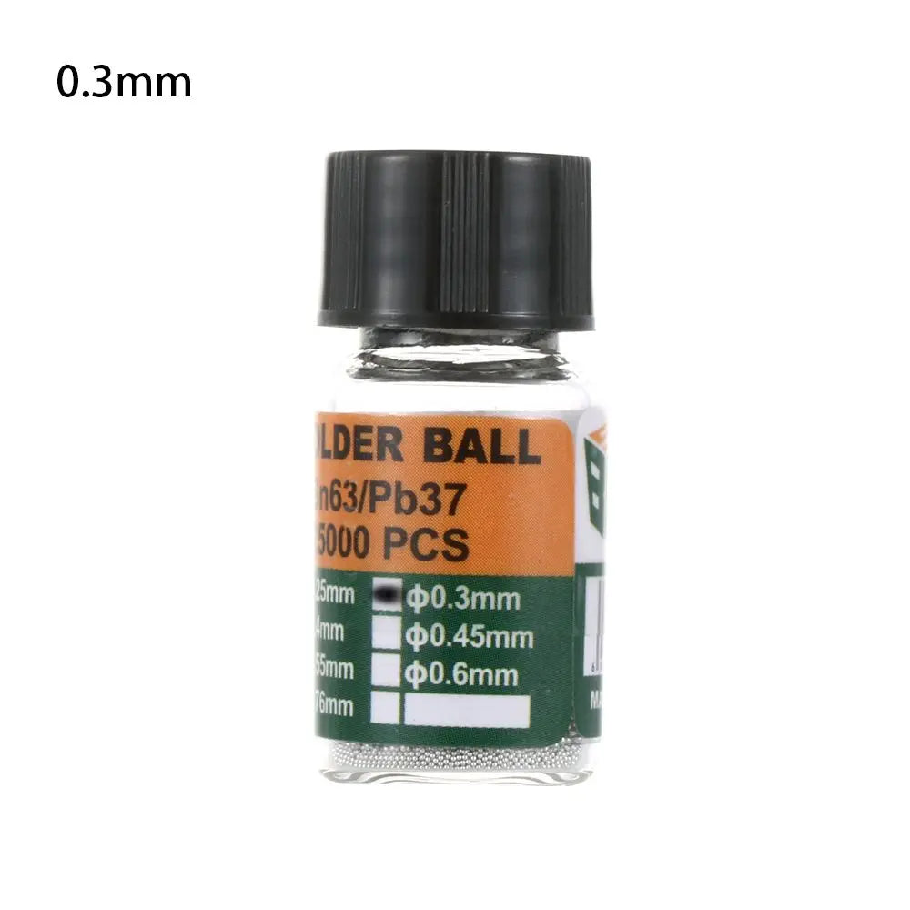25000 piezas/botella 0,2-0,65 mm BGA Bolas de rebote con plomo para micro-soldadura IC, Bola de soldadura Material de estaño Sn63/Pb37 Herramientas de reparación