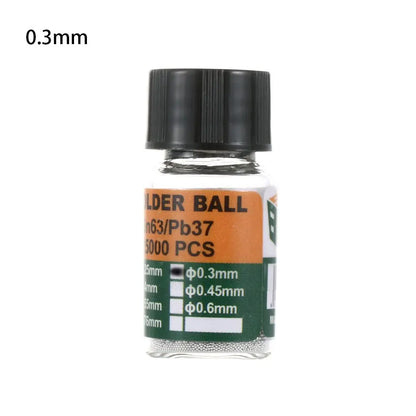 25000 piezas/botella 0,2-0,65 mm BGA Bolas de rebote con plomo para micro-soldadura IC, Bola de soldadura Material de estaño Sn63/Pb37 Herramientas de reparación