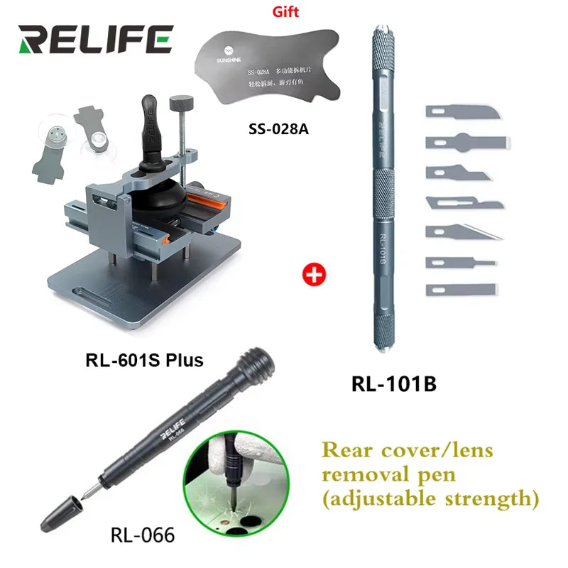 RELIFE RL-601SL Plus Pantalla LCD Dissabmly 2 en 1 Herramientas de eliminación de reparación de teléfonos móviles Eliminación de vidrio trasero, abrazadera giratoria fija de 360°