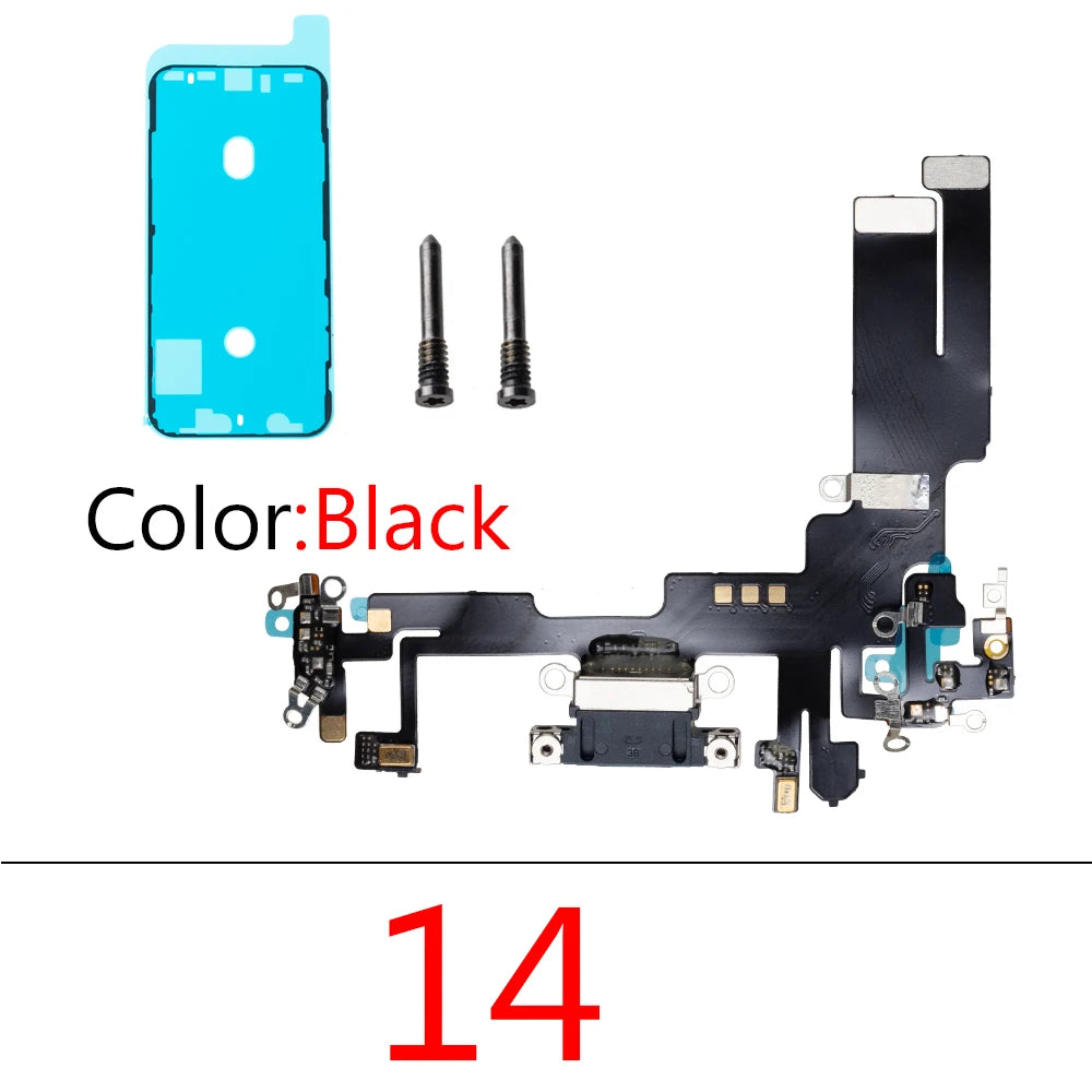 1set Charging Port Flex Cable for iPhone 14 Pro Max Plus USB Charger Dock Connector With Waterproof Microphone Ribbon Repair