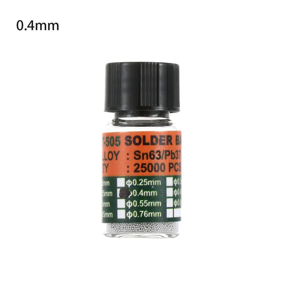 25000 piezas/botella 0,2-0,65 mm BGA Bolas de rebote con plomo para micro-soldadura IC, Bola de soldadura Material de estaño Sn63/Pb37 Herramientas de reparación