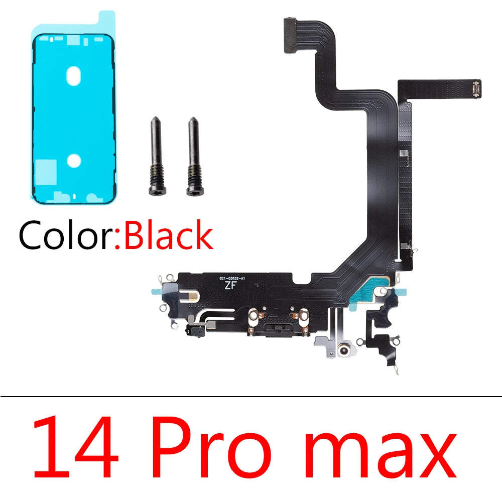 1set Charging Port Flex Cable for iPhone 14 Pro Max Plus USB Charger Dock Connector With Waterproof Microphone Ribbon Repair
