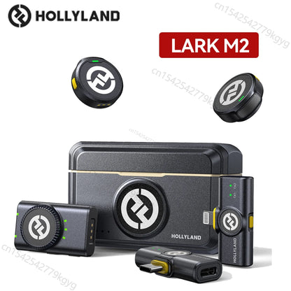 Hollyland Lark M2 Wireless Lavalier Microphone for iPhone Camera 300m Range Noise Cancellation 30H Battery for Photography Vlog