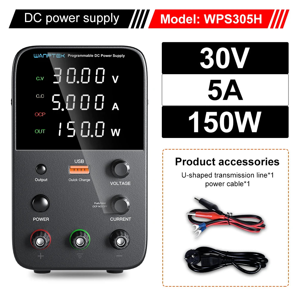 Wanptek Adjustable DC Power Supply 30V 10A 60V 5A Lab Bench Power Source Stabilized Power Supply Voltage Regulator Switch 120V3A