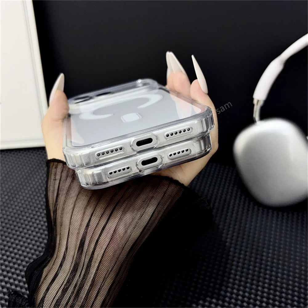 Funda de carga inalámbrica magnética original para MagSafe para iPhone 18 17 Air 16 15 14 13 12 11 Pro Max Plus Mini Cubierta trasera transparente