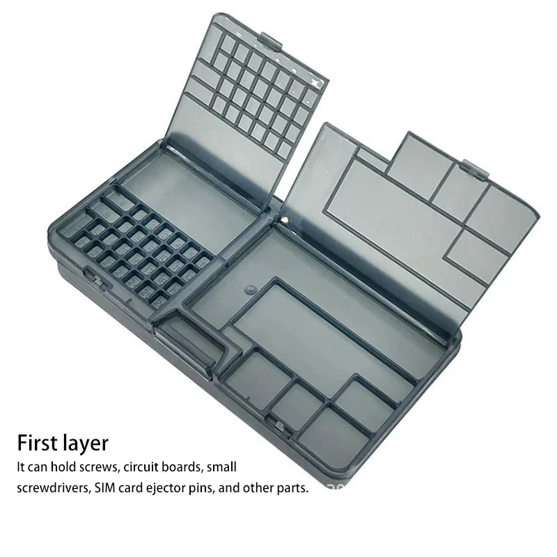 Bright Black Double-layer Electronic Component Storage Box Screw Accessories Organization Phone Repair Motherboard IC Collector