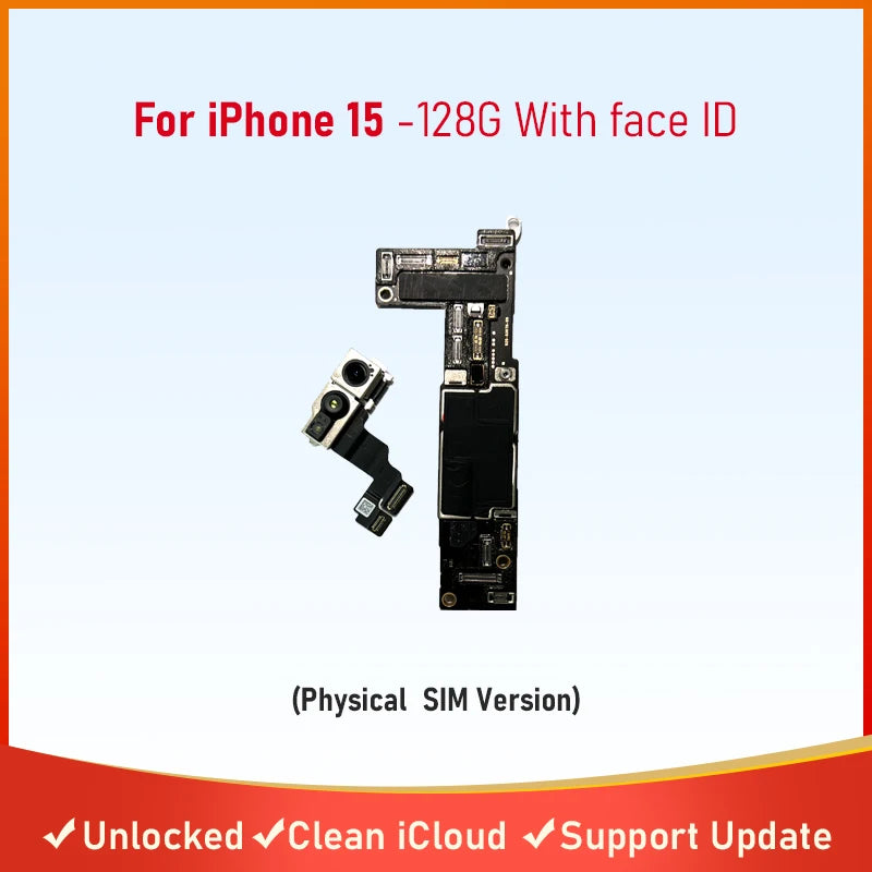 Fully Tested Authentic Mainboard For iPhone 15/15 Pro Max Motherboard With Face ID Unlocked Cleaned iCloud Pysics E SIM Version